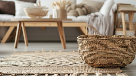 close up for modern living room interior with natural wooden furnitureの素材