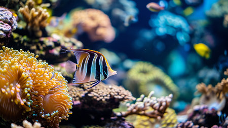 Aquarium fish with coral and aquatic animals, hyper detailの素材