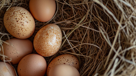 Eggs, Bird nest on branch with easter eggs for Easterの素材