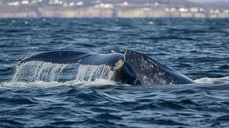 Seascape with Whale tail. The humpback whale (Megaptera novaeangliae) tail drippingの素材