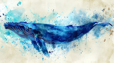 blue whale watercolor hand drawingの素材