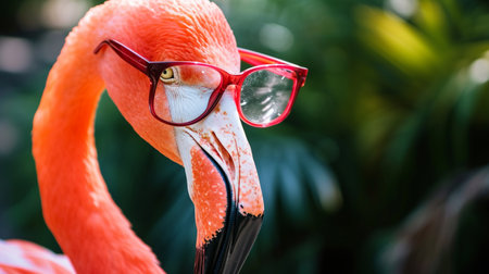 cute flamingo closeup with glassesの素材