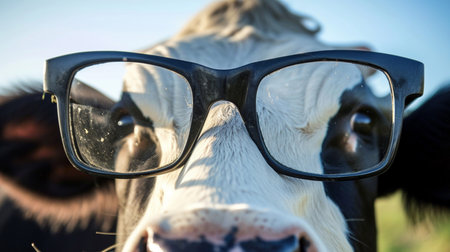 Portrait of Cow close up with glassesの素材