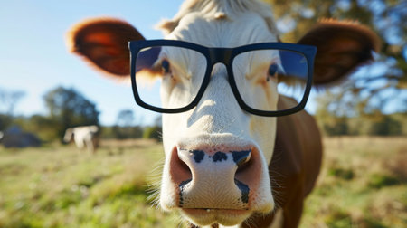 Portrait of Cow close up with glassesの素材