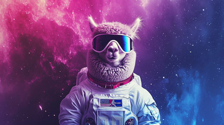 Cute space alpaca dressed in astronaut suit with sunglasses in Pink and Blue Magical Galaxy Starの素材