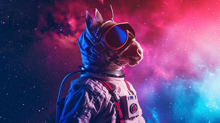 Cute space horse dressed in astronaut suit with sunglasses in Pink and Blue Magical Galaxyの素材