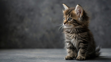 little fluffy kitten on a gray backgroundの素材