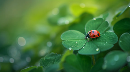 ladybug on three leaf cloverの素材