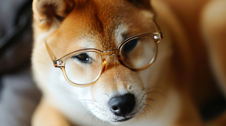 shiba inu dog closeup with glassesの素材