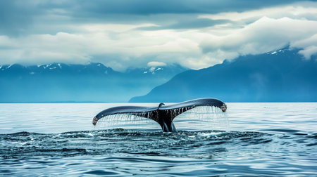 whale watching boat excursion. Inside passage mountain range landscape luxury travel cruise conceptの素材