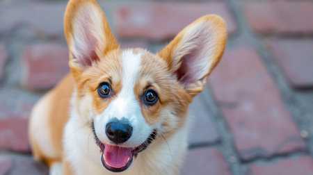 A smiling corgi puppy with oversized ears, ready for playtimeの素材