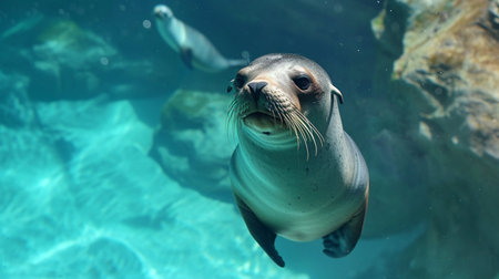Australian Sea Lion swimming underwater and relaxingの素材