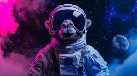 Cute space camel dressed in astronaut suit with sunglasses in Pink and Blue Magical Galaxyの素材