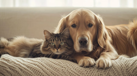 close up, cat and dog togetherの素材