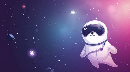 Cute space seal dressed in astronaut suit with sunglasses in Pink and Blueの素材