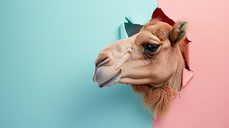 camel in pastel color paper side torn hole isolatedの素材