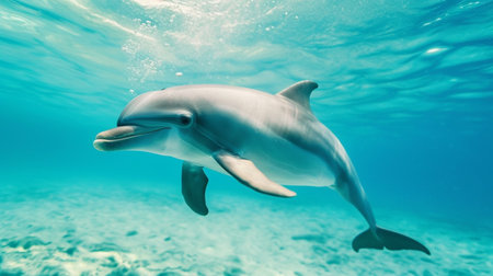 dolphin under water on blue oceanの素材
