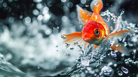 goldfish splash jumping out of the waterの素材