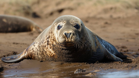 Environmental Tragedy. A Grey Seal at Horsey Beachの素材