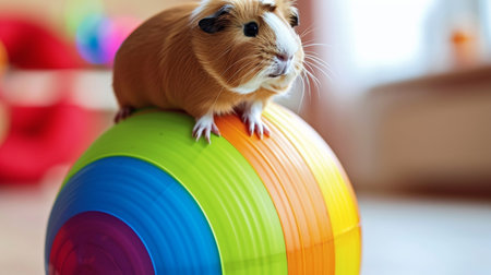 guinea pig balancing on a colorful ballの素材