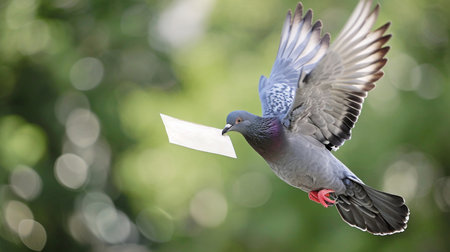 Beautiful grey dove holding a letterの素材