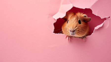 guinea pig in pastel color paper side torn hole isolatedの素材