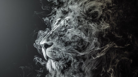 lion made of smoke on dark backgroundの素材
