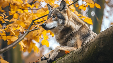 Lonely Wolf sitting on tree branchの素材