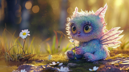 A little, fluffy monster with large, innocent eyesの素材