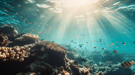 Underwater Scene tropical Seabed With Reef And Sunshineの素材