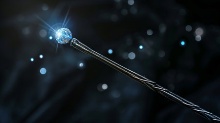 Magic wand on mysterious background, Miracle magical stick Wizard tool on blackの素材