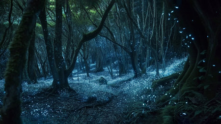 A mystical forest where bioluminescent plants light up the nightの素材