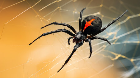 Black Widow spider outdoors on a webの素材