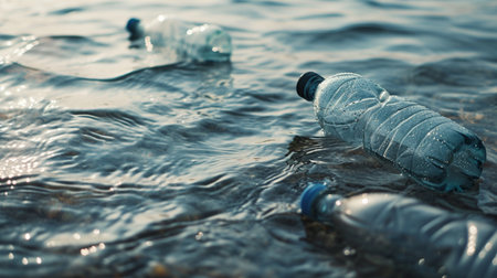 Plastic water bottles pollution in ocean (Environment concept)の素材