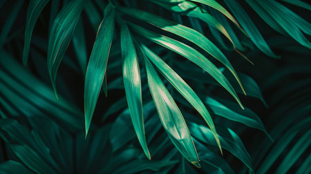 Tropical green leaf in dark toneの素材