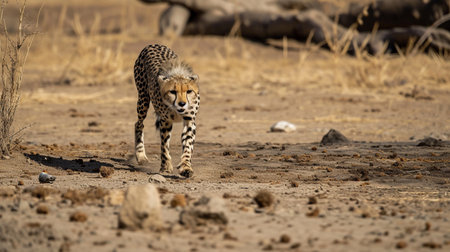 Cheetah hunting in the dry riverbeds of the Kalahariの素材