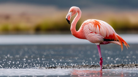 MChilean Pink Flamingo standing in waterの素材