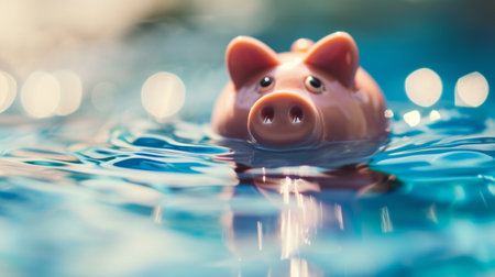 Piggy bank drowning in debt - savings to riskの素材