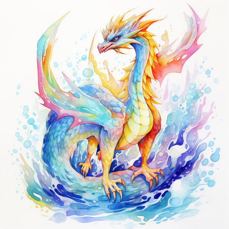 abstract water color of full body, charismatics Alcedine Wyvern dragonの素材