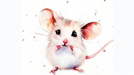 Watercolor painting funny mouse for kids. Baby cute animal mouseの素材