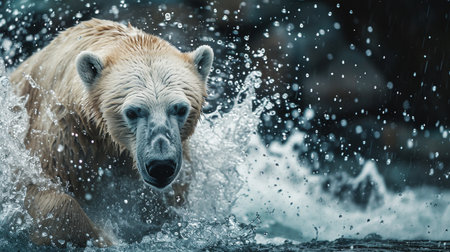 White Polar Bear Hunter on the Ice in water dropsの素材