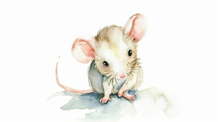 Watercolor painting funny mouse for kids. Baby cute animal mouseの素材