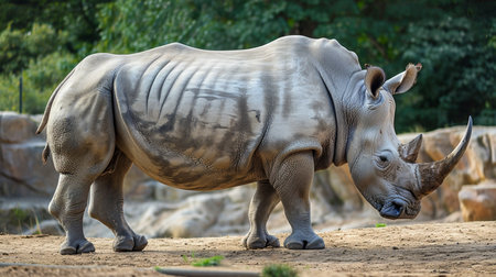 white rhinoceros grazing in an open fieldの素材