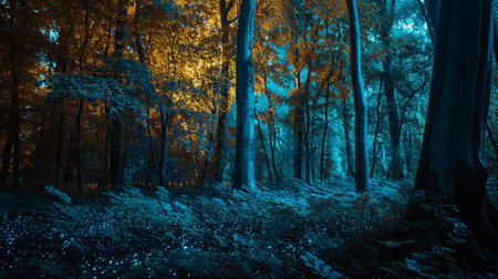 forest image illuminated at night by bioluminescenceの素材