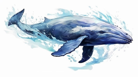 water color painting style of full body potrait of whale surrounded by water splashの素材