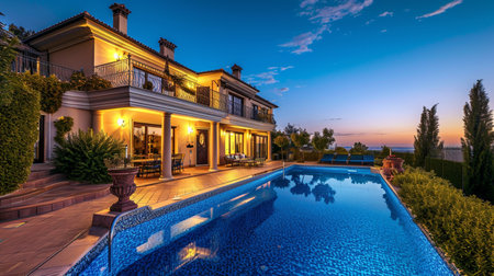 Expensive private villa. Swimming pool in a private houseの素材