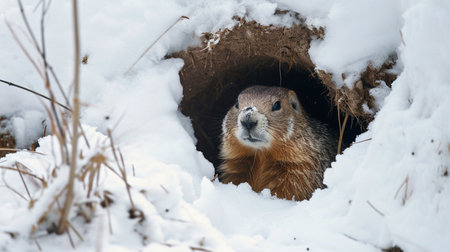 Groundhog Emerging from a Snow Coveredの素材