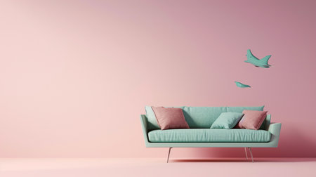 beds, sofas, armchairs and advertising spaces banner pastel background. AI Generativeの素材