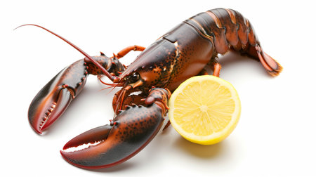 Lobster with lemon isolated on white backgroundの素材