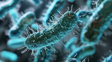 close up of microscopic blue bacteriaの素材